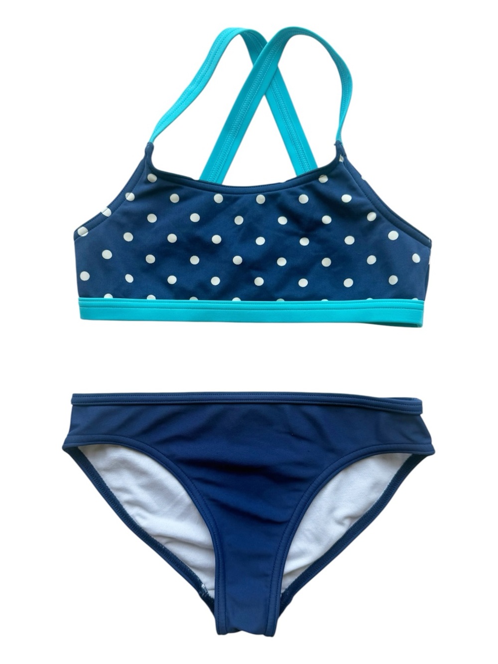 Johnnie B Navy Polka Dot Two Piece Swimsuit Size 6/7